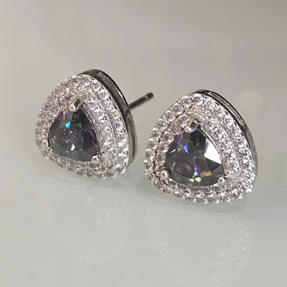 Sterling Silver Mystic Topaz Triangle Cut Stud Earrings 925